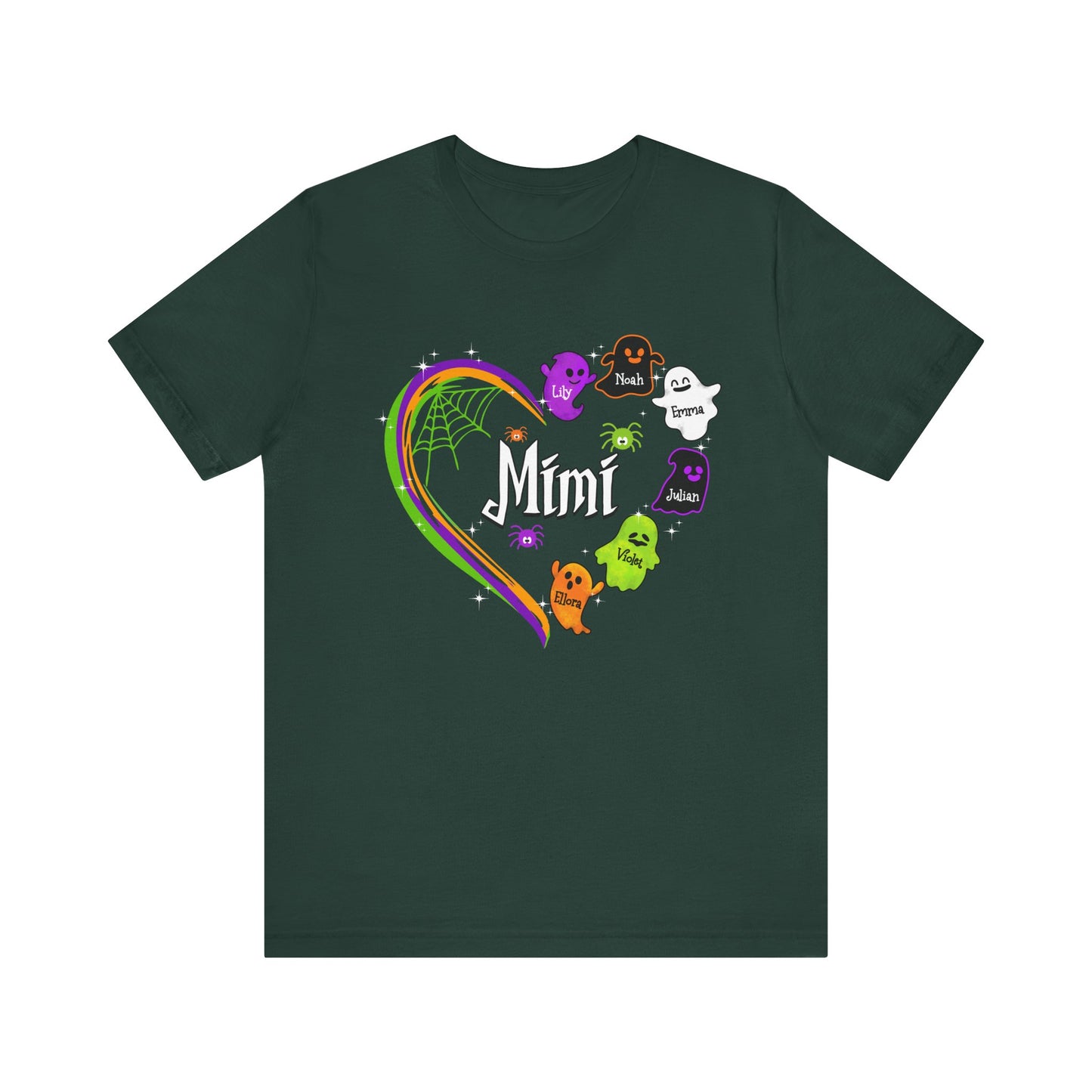 Halloween Custom T-shirt for Mom, Aunt, Grandma, Cute Ghost Personalised Kid's Name T-Shirt, Spooky Vibes, Perfect for Halloween Celebrations, Gift for Aunts, Casual Wear
