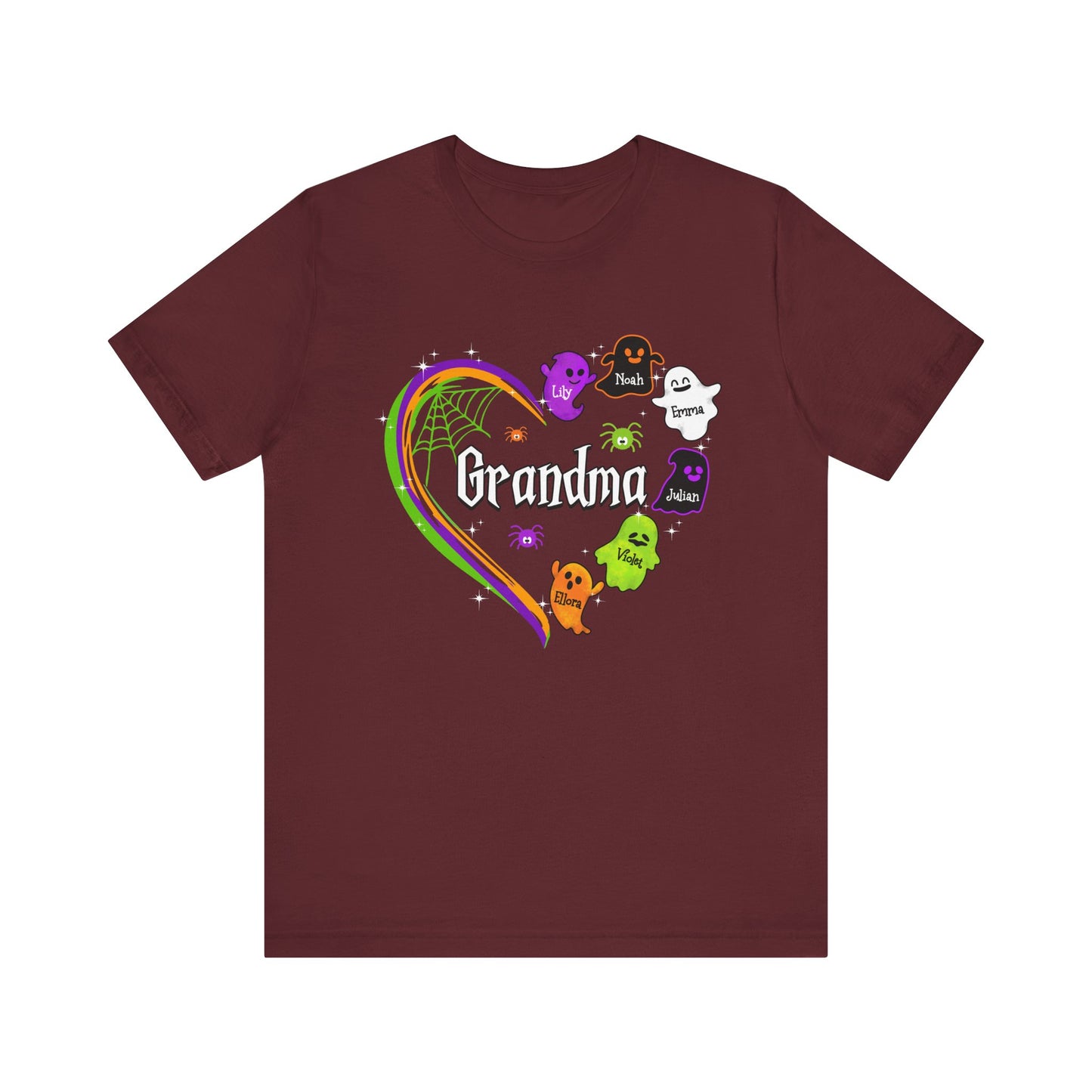 Halloween Custom T-shirt for Mom, Aunt, Grandma, Cute Ghost Personalised Kid's Name T-Shirt, Spooky Vibes, Perfect for Halloween Celebrations, Gift for Aunts, Casual Wear