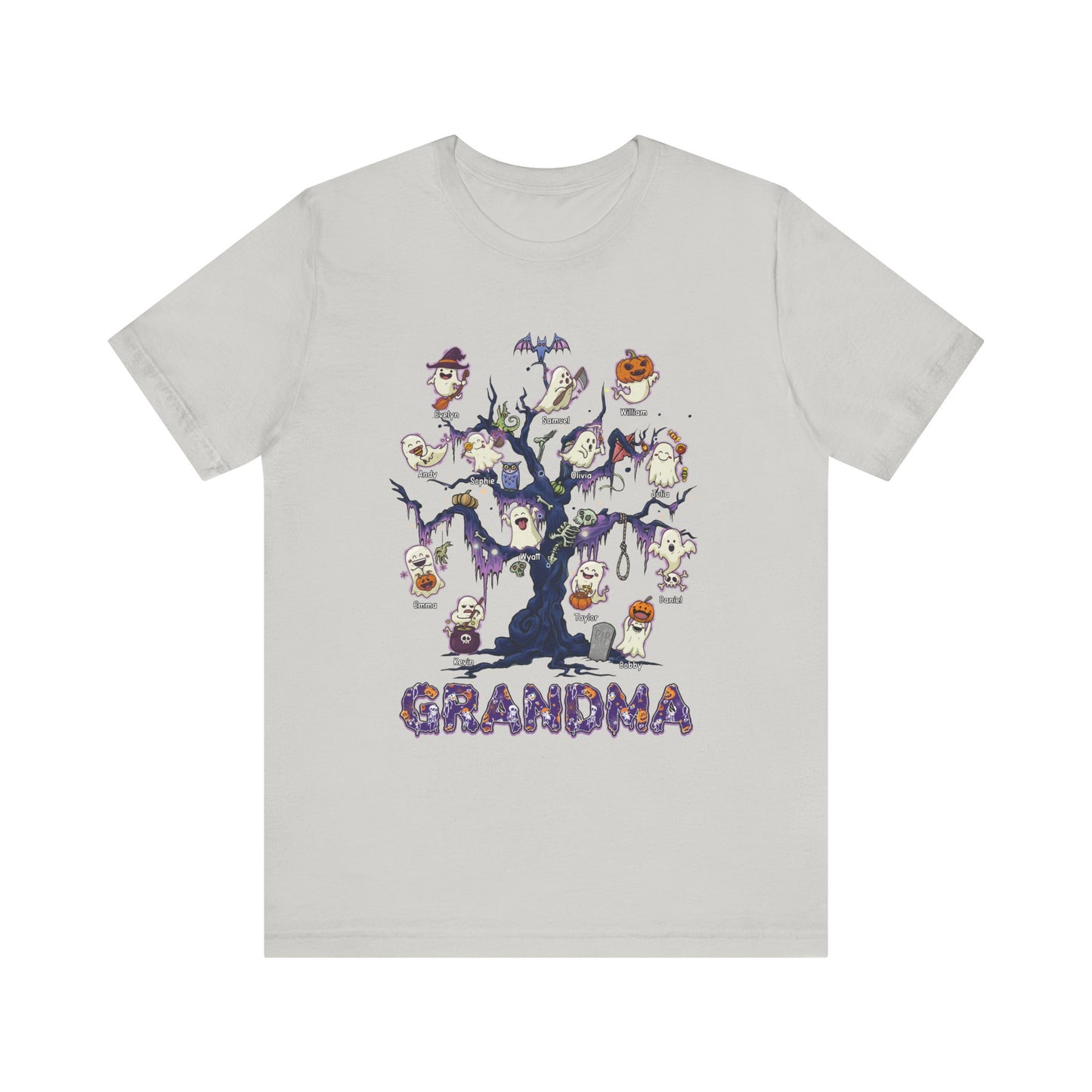 Halloween Boo Tree Custom T-shirt - Personalised Name Halloween Shirt, Gift for Grandma, Fun T-Shirt, Family Reunion Apparel