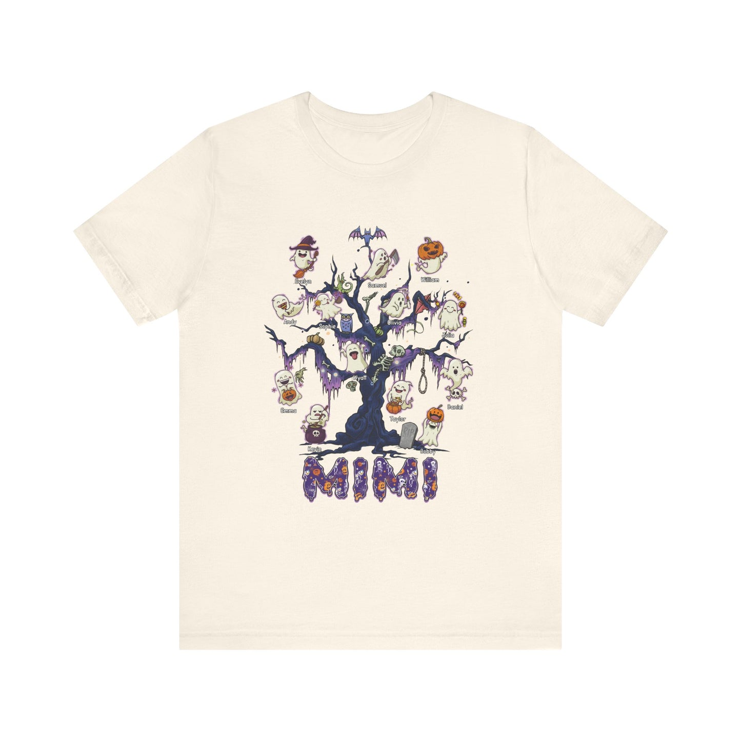 Halloween Boo Tree Custom T-shirt - Personalised Name Halloween Shirt, Gift for Grandma, Fun T-Shirt, Family Reunion Apparel
