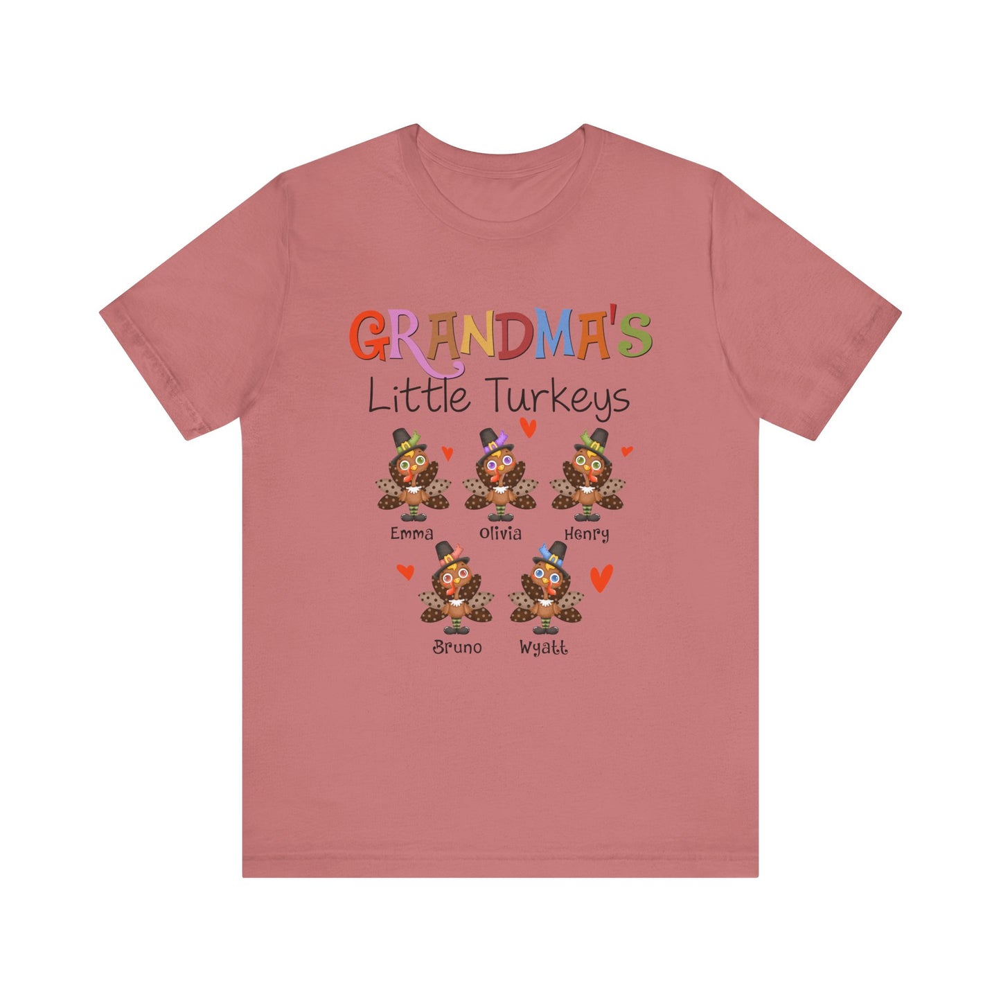 Grandma's Little Turkeys Custom Tee - Family Thanksgiving Shirt, Cute Holiday Apparel, Personalized Gift for Mom & Grandma