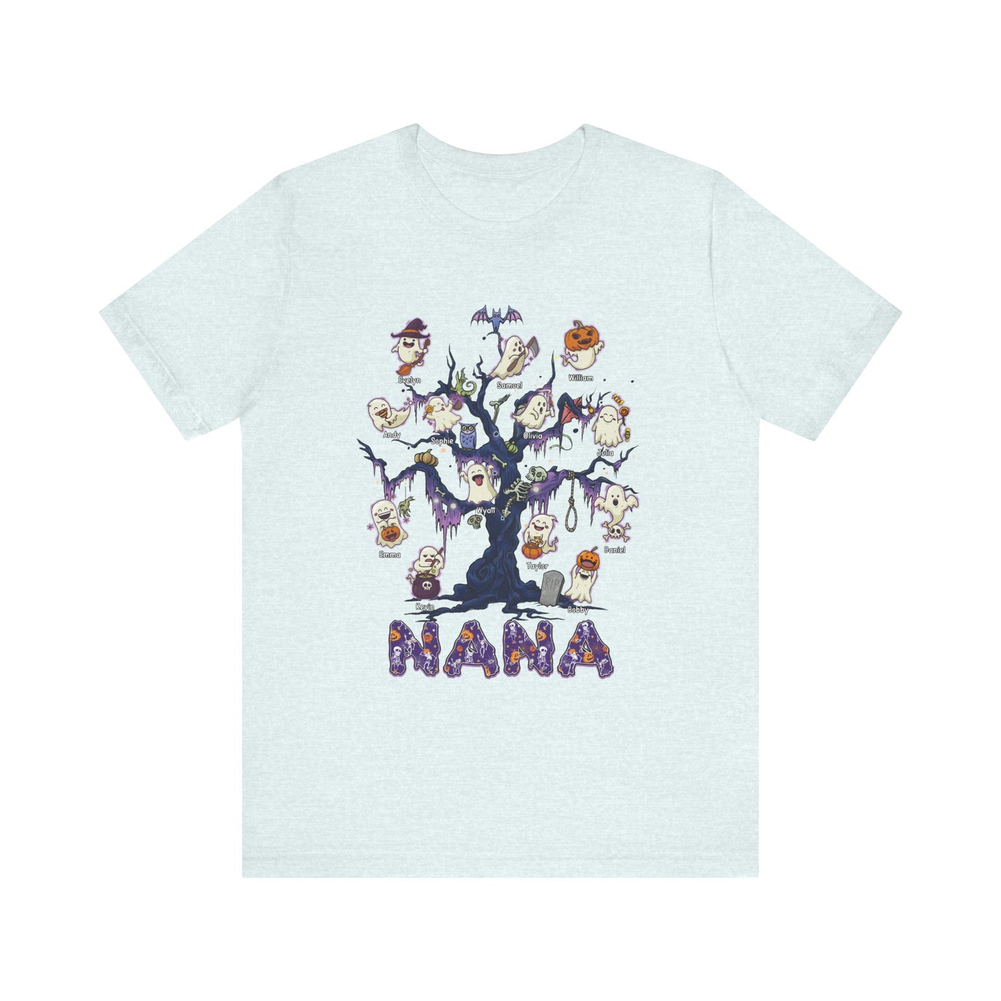 Halloween Boo Tree Custom T-shirt - Personalised Name Halloween Shirt, Gift for Grandma, Fun T-Shirt, Family Reunion Apparel