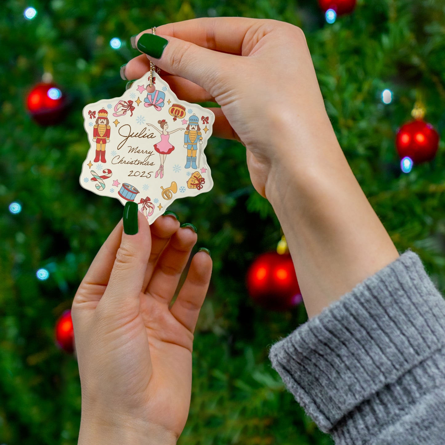 Ballerina Personalized Christmas Ceramic Ornament, Star Shape Holiday Decor, Custom Name Ornaments, Unique Holiday Gift, Nutcracker Ornament