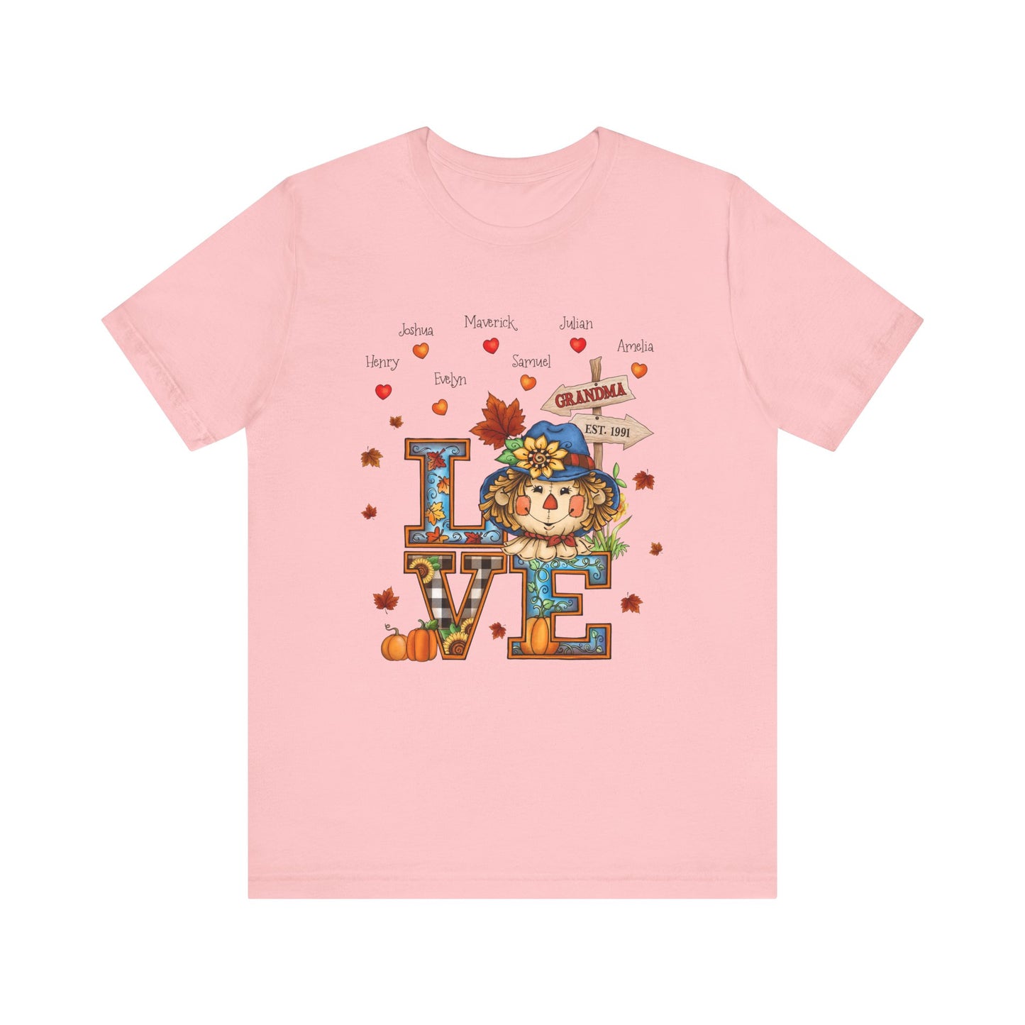 Love Being Grandma Personalised T-shirt - Perfect for Thanksgiving, Gift for Mom & Grandma, Cozy Autumn Style, Seasonal Fashion, Cute Thanksgiving Tops