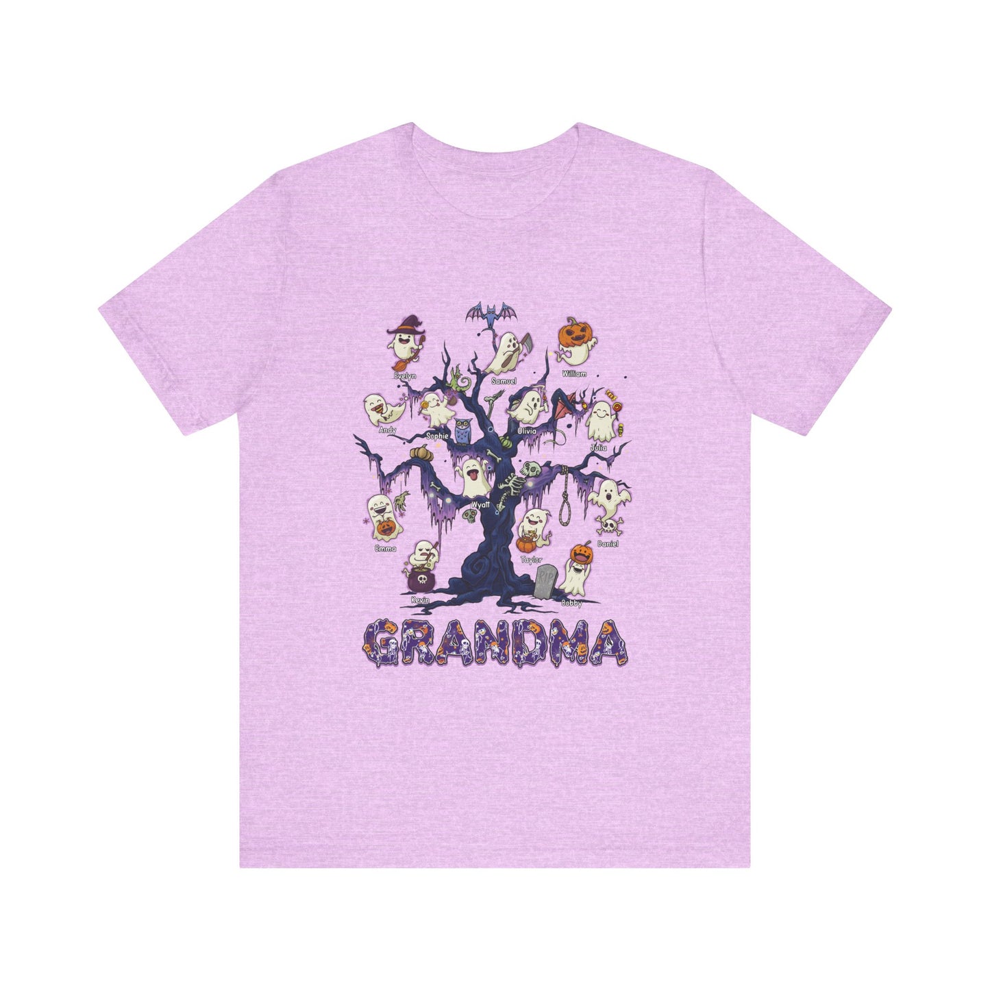 Halloween Boo Tree Custom T-shirt - Personalised Name Halloween Shirt, Gift for Grandma, Fun T-Shirt, Family Reunion Apparel
