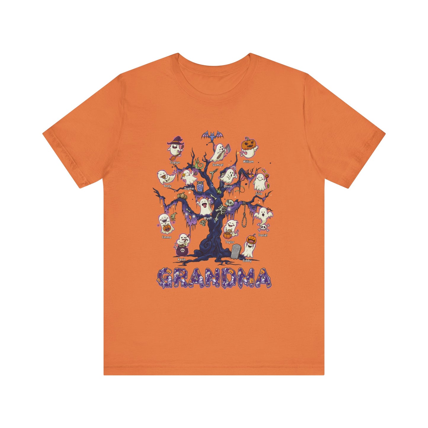 Halloween Boo Tree Custom T-shirt - Personalised Name Halloween Shirt, Gift for Grandma, Fun T-Shirt, Family Reunion Apparel