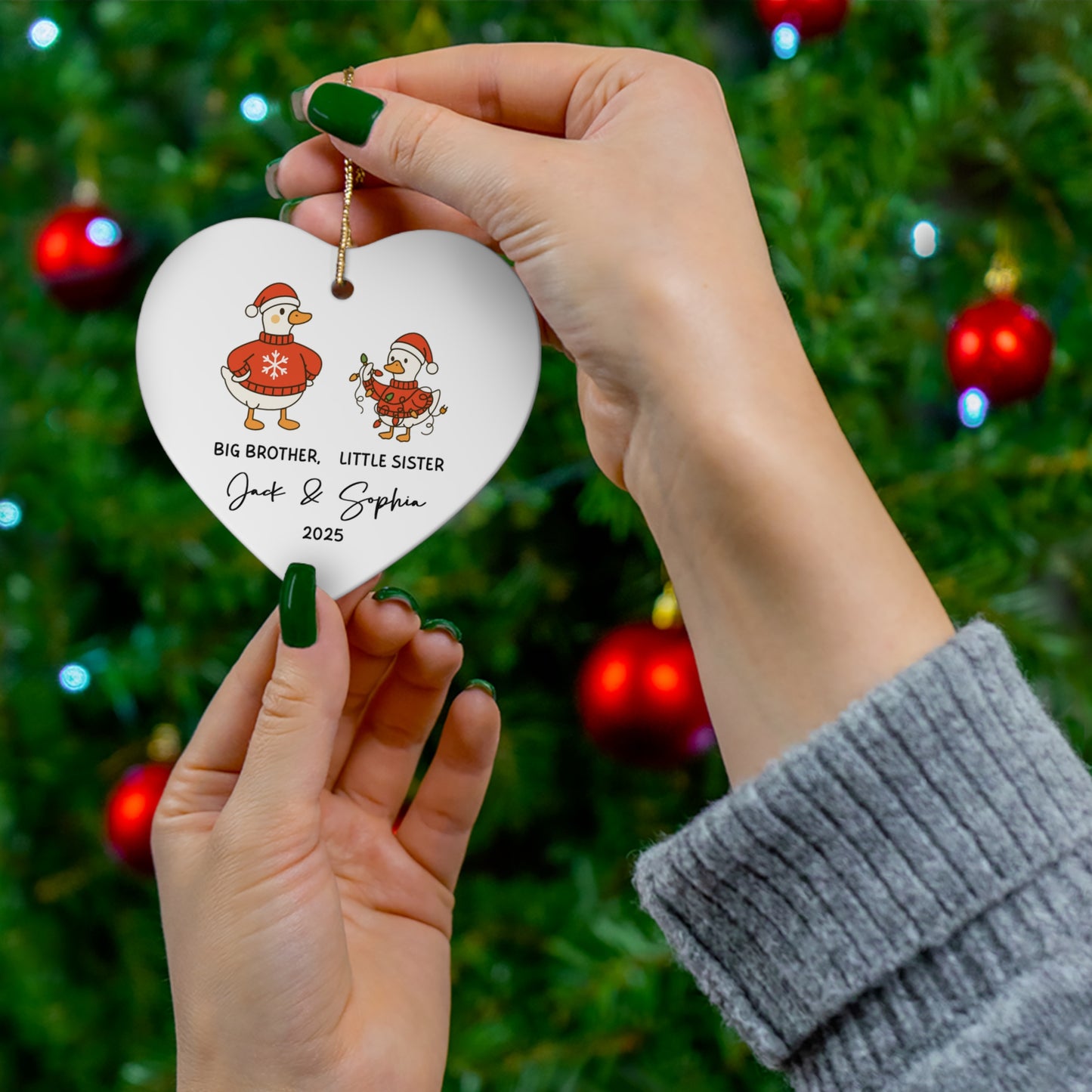 Personalized Family Holiday Ornament, Christmas Decoration, Gift for Kids, Big Brother Little Sister, Custom Keepsake
