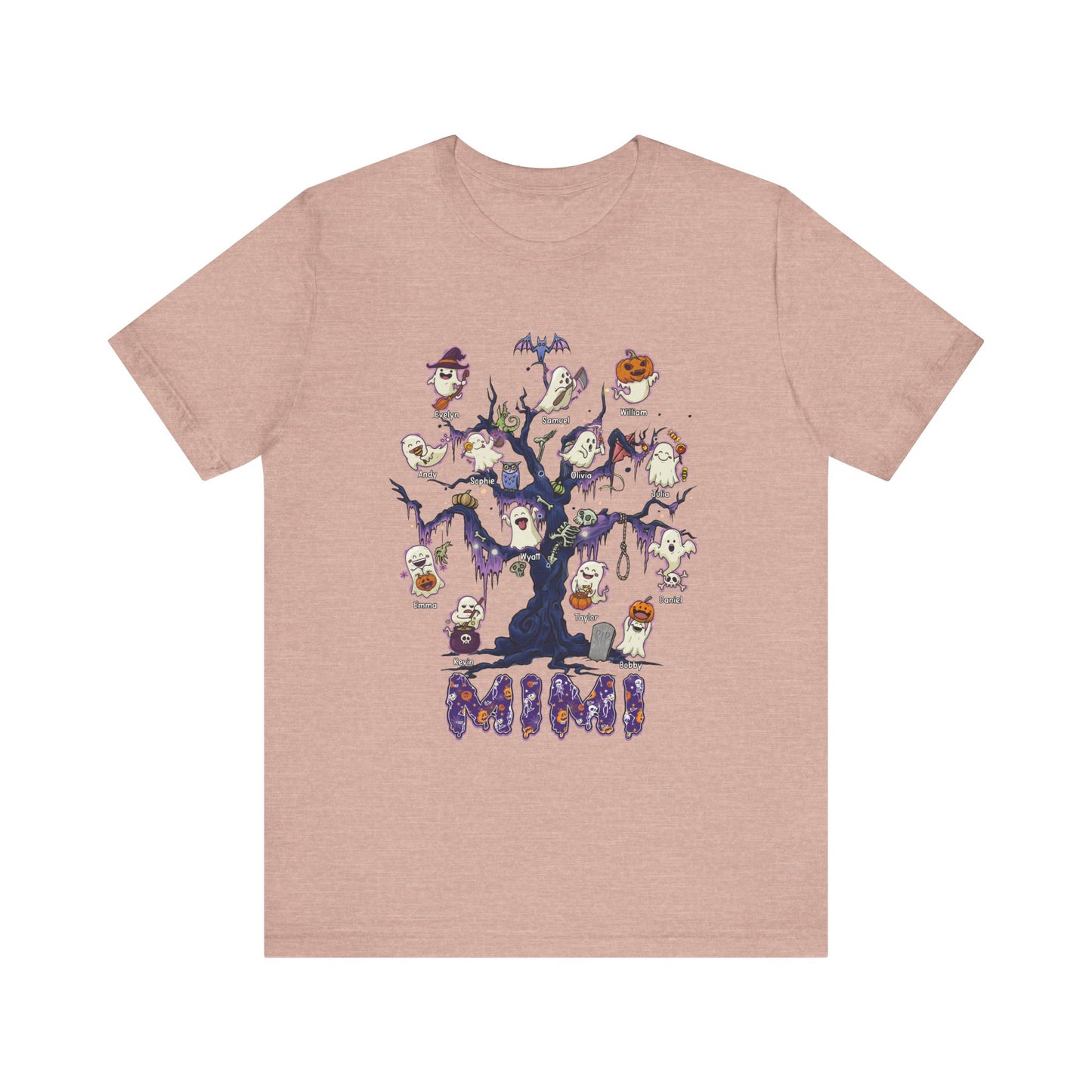 Halloween Boo Tree Custom T-shirt - Personalised Name Halloween Shirt, Gift for Grandma, Fun T-Shirt, Family Reunion Apparel