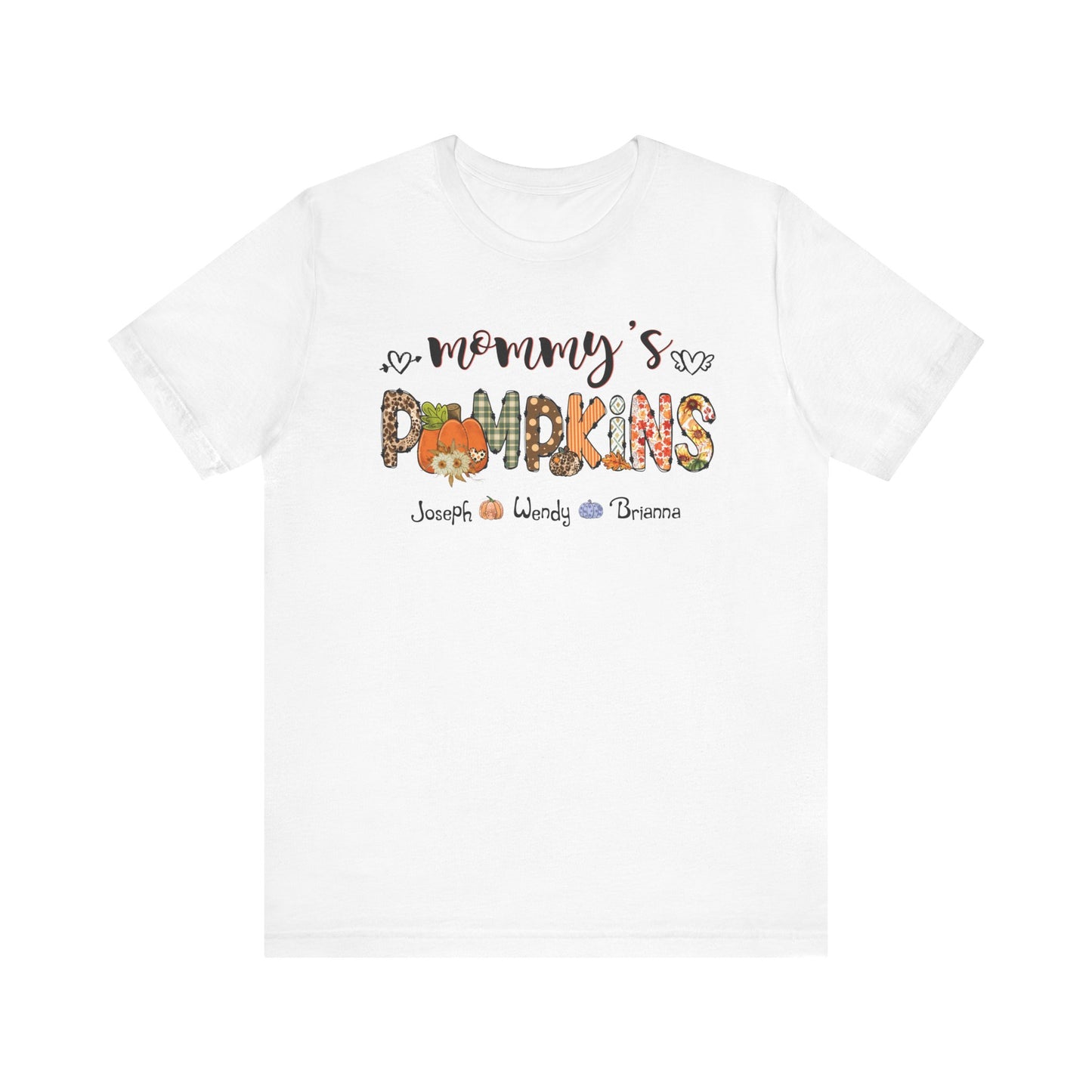 Mommy's Pumpkins Customized Kid's Name T-shirt | Fall Family Shirt, Thanksgiving Outfit, Gift for Mom & Grandma
