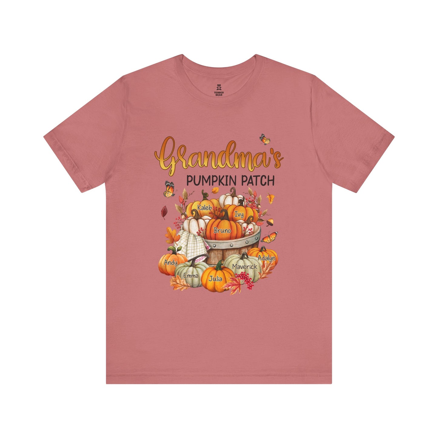 Grandma's Pumpkin Patch Tee, Customized Kid's Names Shirt, Fall T-Shirt, Autumn Apparel, Halloween Gift, Family Gathering Shirt, Harvest Celebration Wear