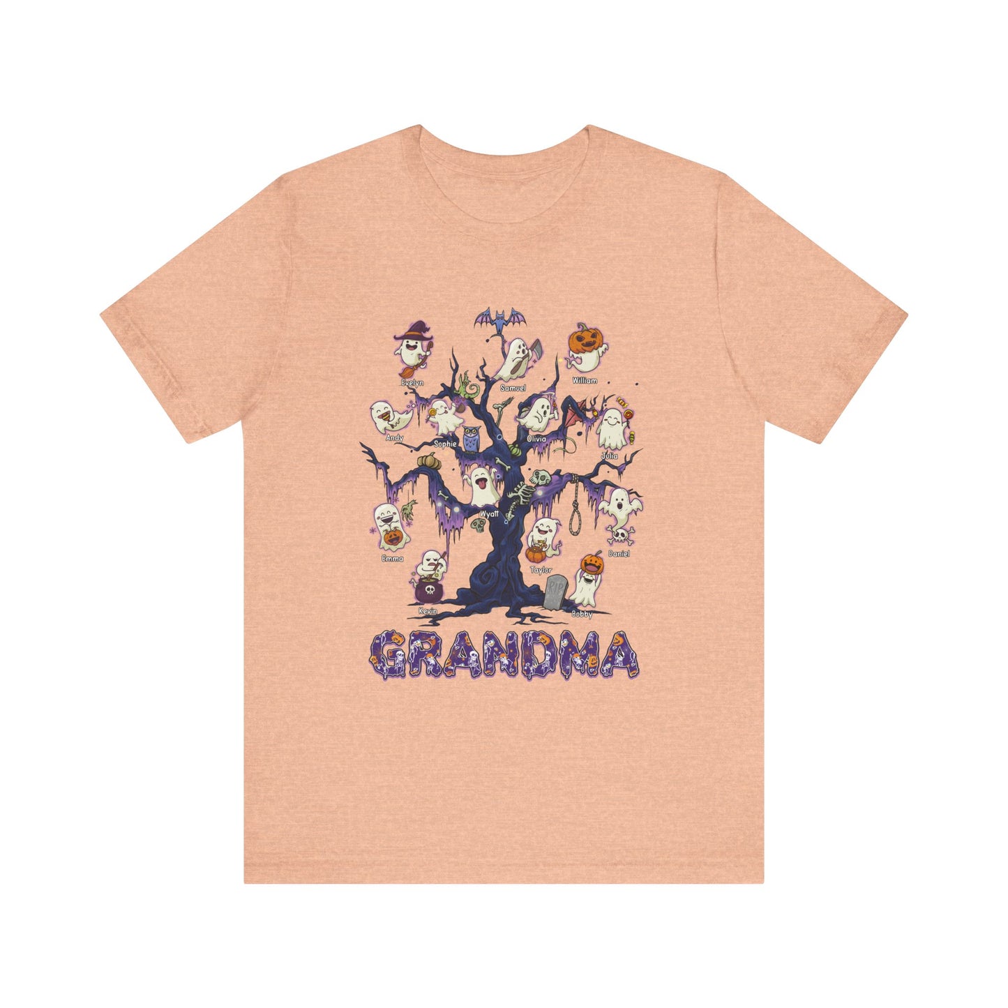 Halloween Boo Tree Custom T-shirt - Personalised Name Halloween Shirt, Gift for Grandma, Fun T-Shirt, Family Reunion Apparel