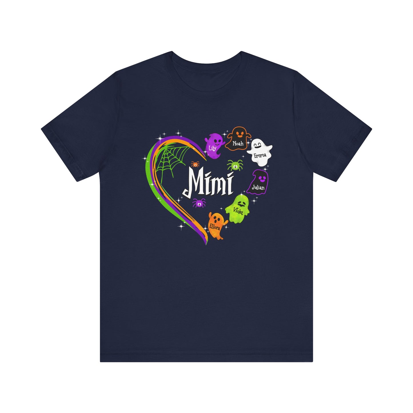 Halloween Custom T-shirt for Mom, Aunt, Grandma, Cute Ghost Personalised Kid's Name T-Shirt, Spooky Vibes, Perfect for Halloween Celebrations, Gift for Aunts, Casual Wear