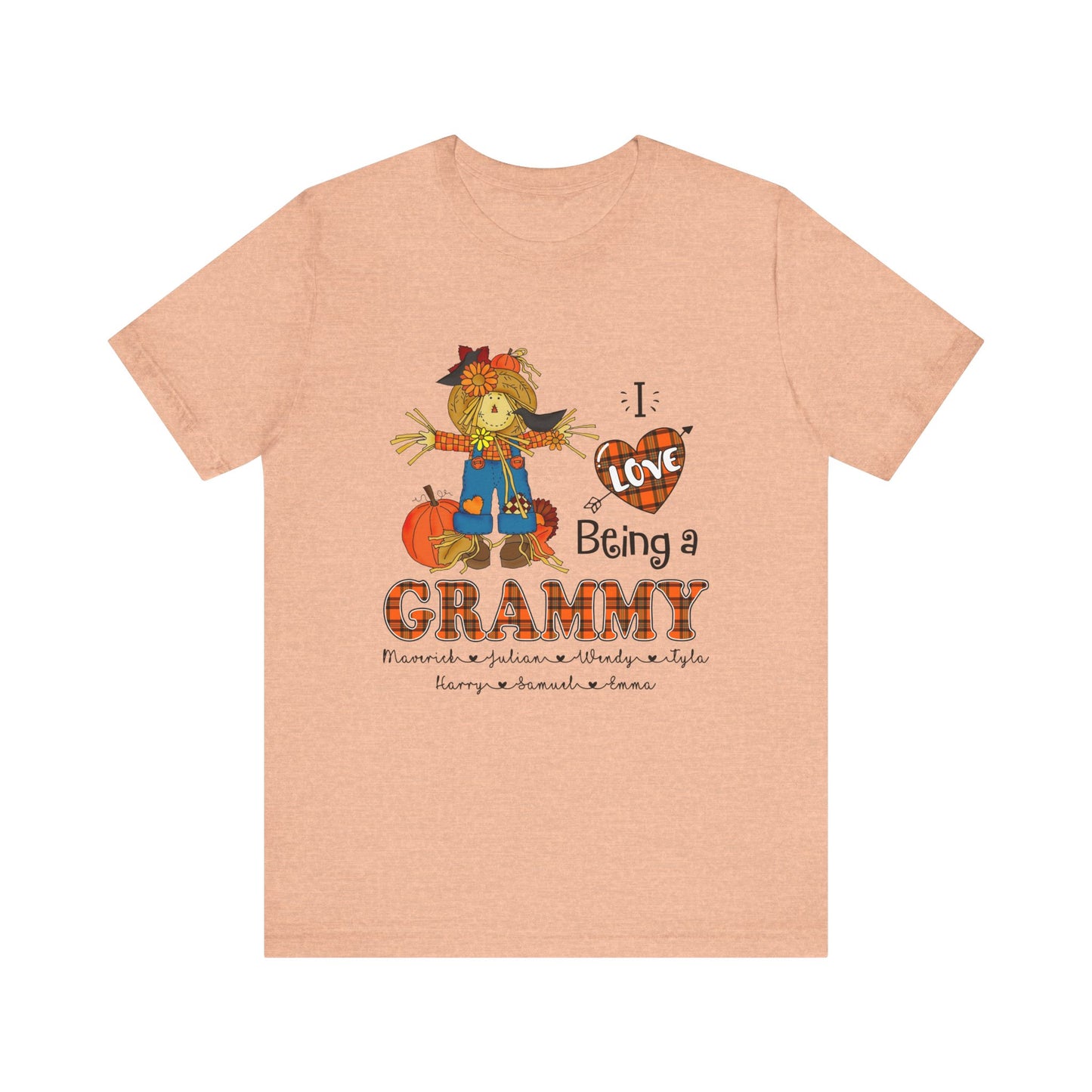 I Love Being a Grandma Tee, Mimi Personalised Kid's Name T-shirt - Custom Fall T-Shirt, Gift for Grandmothers, Family Gatherings, Autumn Celebrations, Scarecrow Design