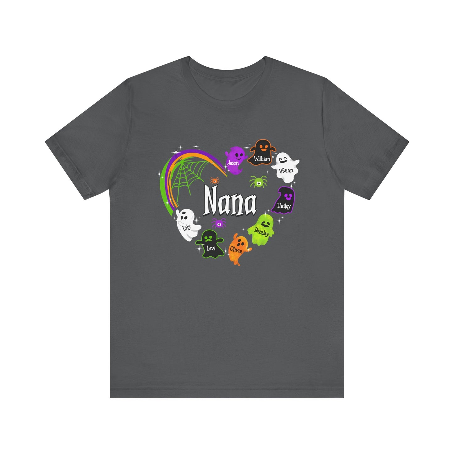 Halloween Custom T-shirt for Mom, Aunt, Grandma, Cute Ghost Personalised Kid's Name T-Shirt, Spooky Vibes, Perfect for Halloween Celebrations, Gift for Aunts, Casual Wear