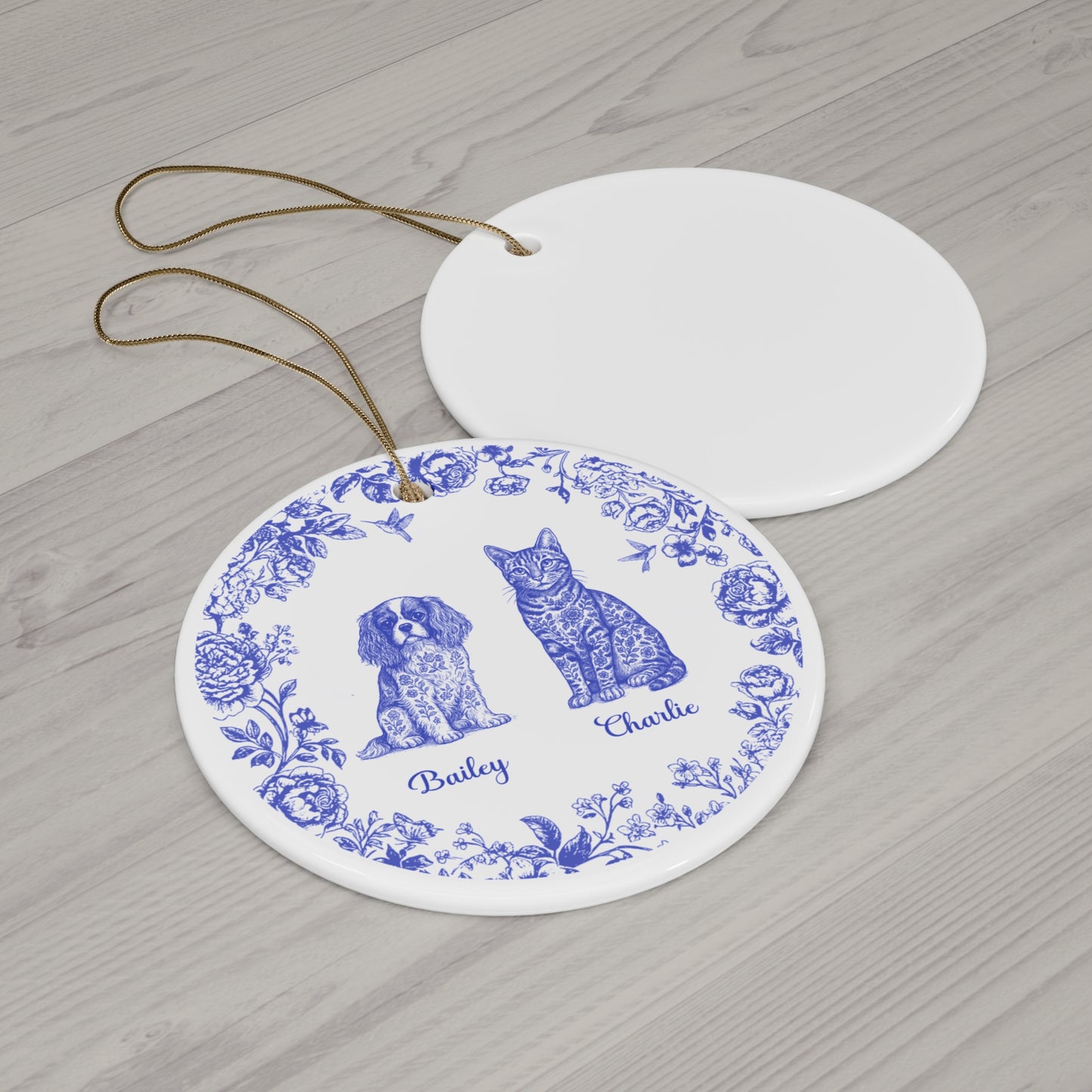 Fleur de lis Personalized Pet Portrait Ceramic Ornament, Dog and Cat Decorations, Pet Lover Gift, Christmas Tree Ornament, Customizable Holiday Decor