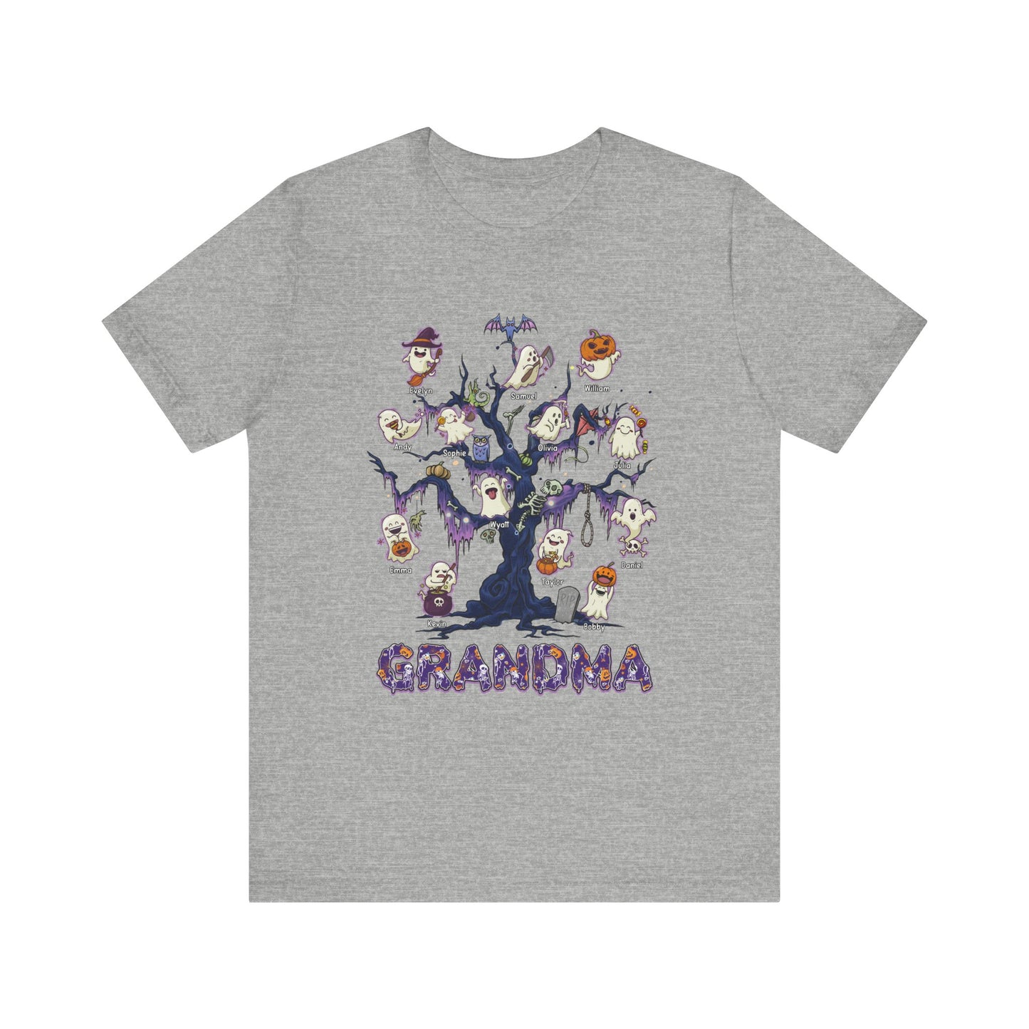 Halloween Boo Tree Custom T-shirt - Personalised Name Halloween Shirt, Gift for Grandma, Fun T-Shirt, Family Reunion Apparel