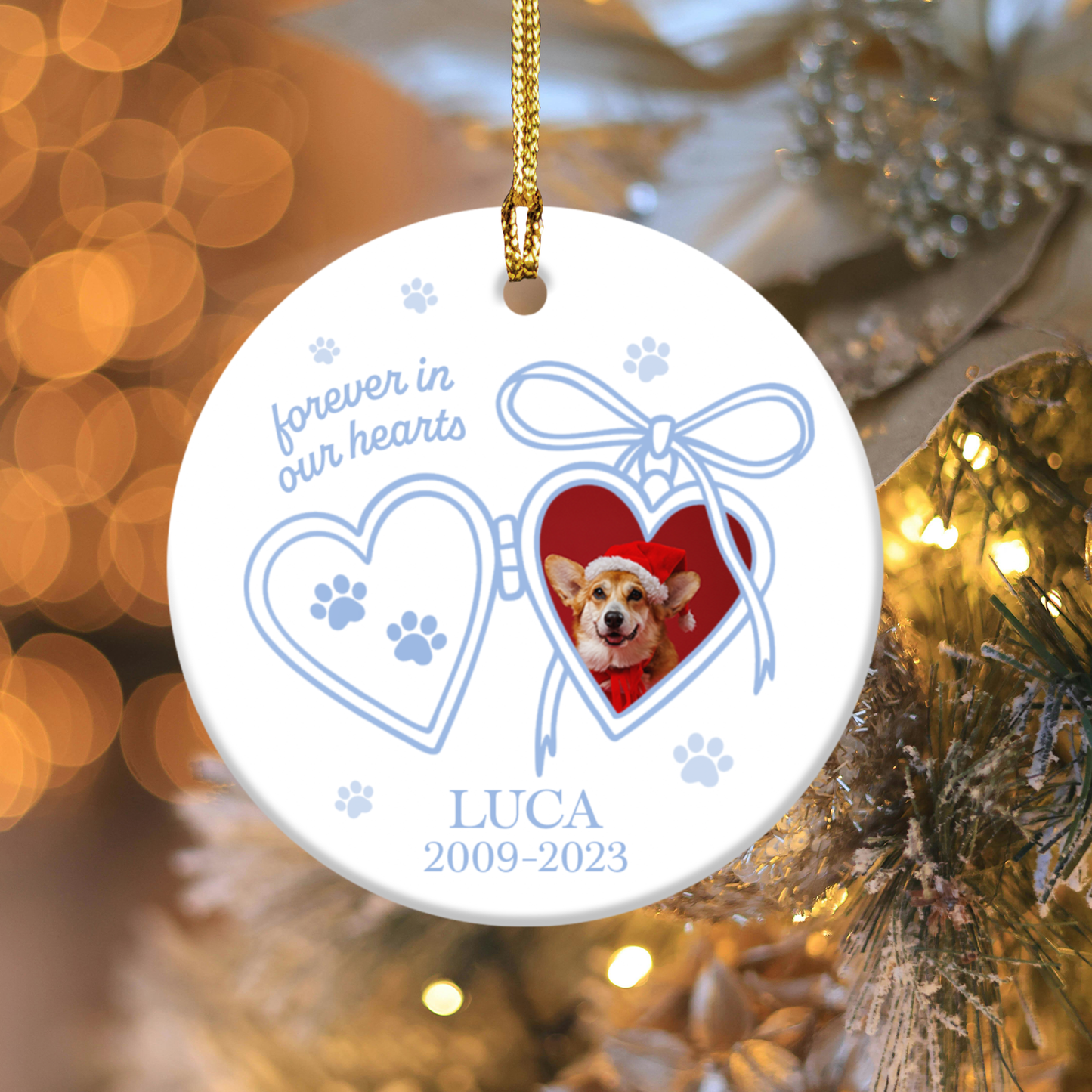 Personalized Pet Memorial Ornament | Forever in Our Hearts Keepsake | Holiday Gift | Custom Cat/Dog Ornament | Remembrance Decoration