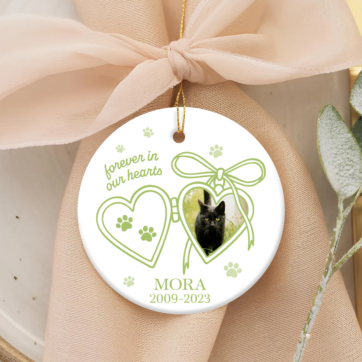 Personalized Pet Memorial Ornament | Forever in Our Hearts Keepsake | Holiday Gift | Custom Cat/Dog Ornament | Remembrance Decoration