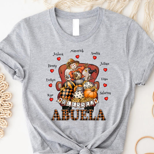 Blessed Mommy & Grandma Customized Kid's Names T-Shirt, Cozy Family Tee, Perfect Gift for Moms, Fall Apparel, Cute Family Outfit, Seasonal Fashion