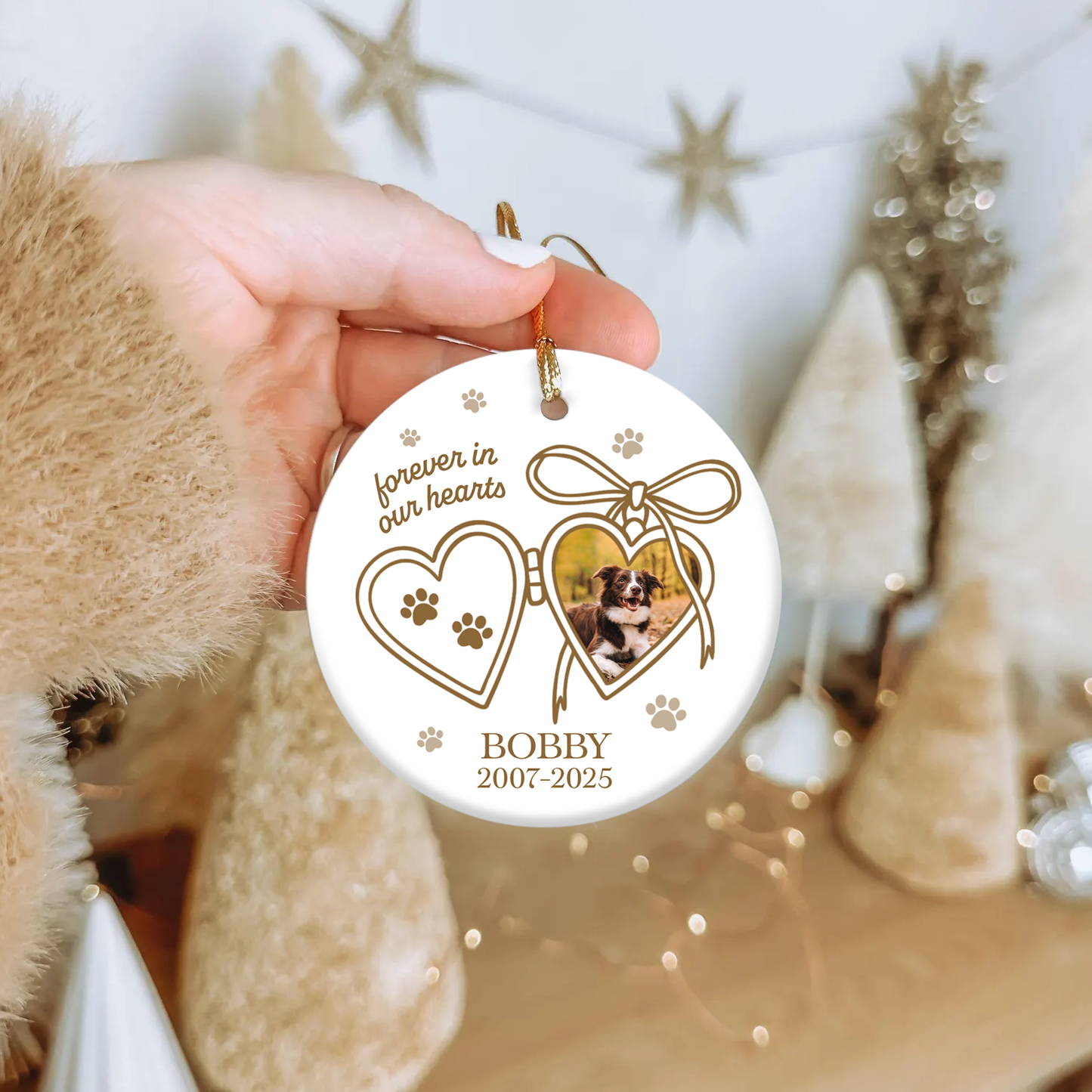 Personalized Pet Memorial Ornament | Forever in Our Hearts Keepsake | Holiday Gift | Custom Cat/Dog Ornament | Remembrance Decoration