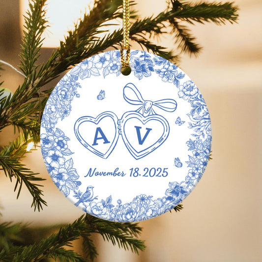 Personalized Wedding Ceramic Ornament with Heart Locket
