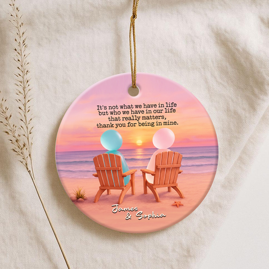 Personalized Sunset Sea Glass Couple Ceramic Ornament, Custom Christmas Ornament for Couple