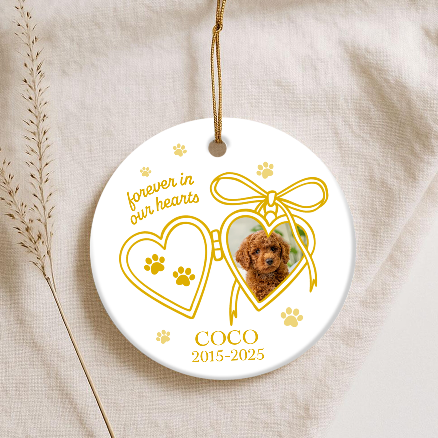 Personalized Pet Memorial Ornament | Forever in Our Hearts Keepsake | Holiday Gift | Custom Cat/Dog Ornament | Remembrance Decoration