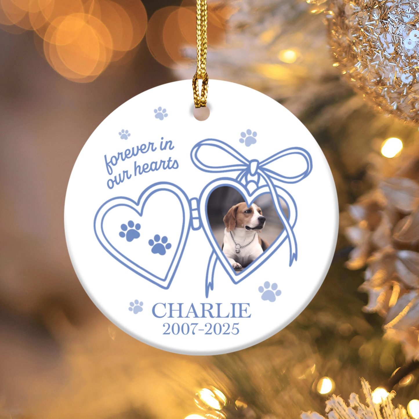 Personalized Pet Memorial Ornament | Forever in Our Hearts Keepsake | Holiday Gift | Custom Cat/Dog Ornament | Remembrance Decoration
