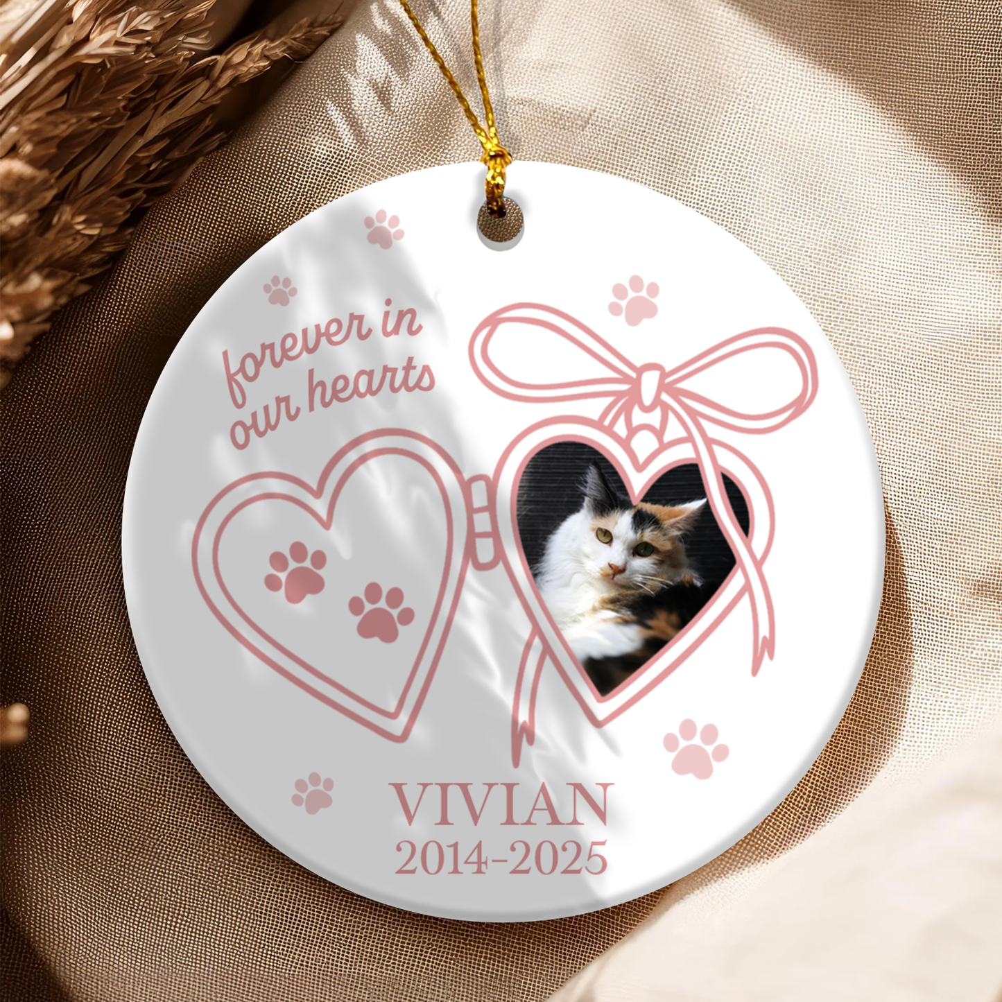 Personalized Pet Memorial Ornament | Forever in Our Hearts Keepsake | Holiday Gift | Custom Cat/Dog Ornament | Remembrance Decoration