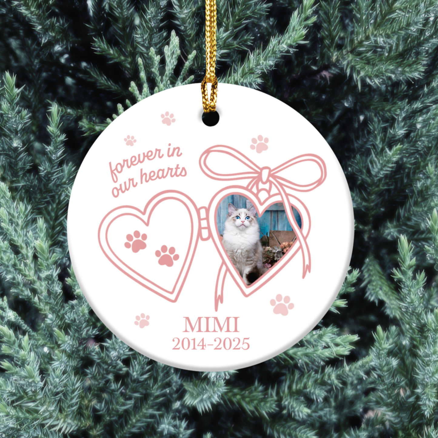 Personalized Pet Memorial Ornament | Forever in Our Hearts Keepsake | Holiday Gift | Custom Cat/Dog Ornament | Remembrance Decoration