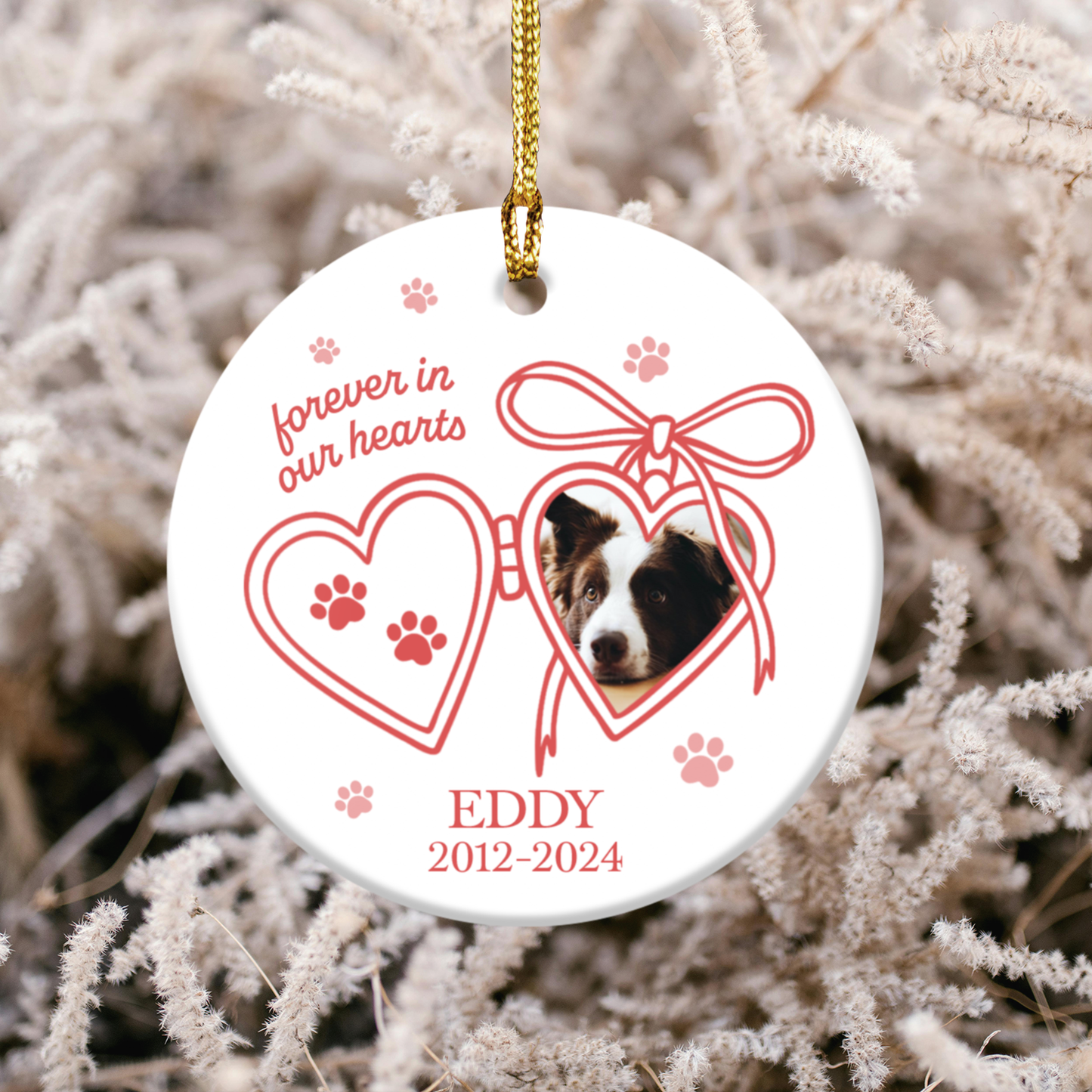 Personalized Pet Memorial Ornament | Forever in Our Hearts Keepsake | Holiday Gift | Custom Cat/Dog Ornament | Remembrance Decoration