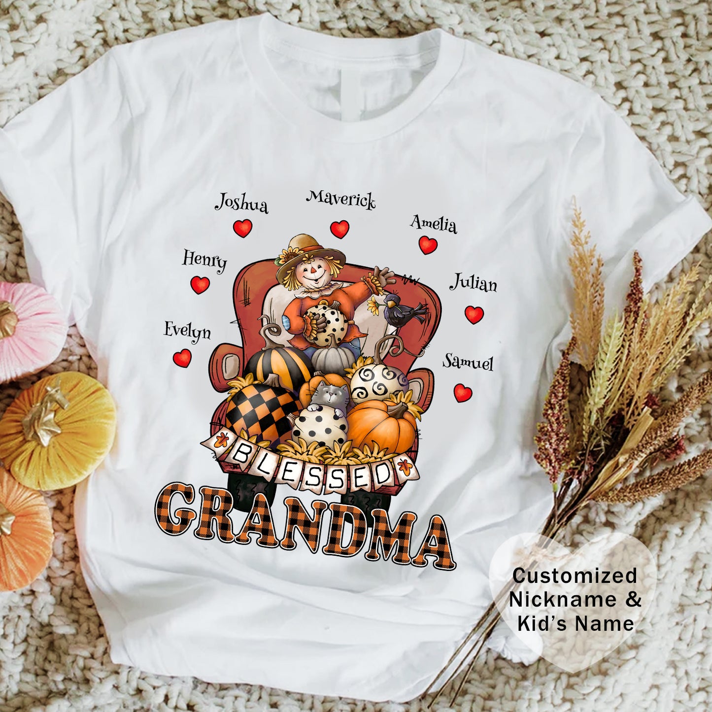 Blessed Mommy & Grandma Customized Kid's Names T-Shirt, Cozy Family Tee, Perfect Gift for Moms, Fall Apparel, Cute Family Outfit, Seasonal Fashion