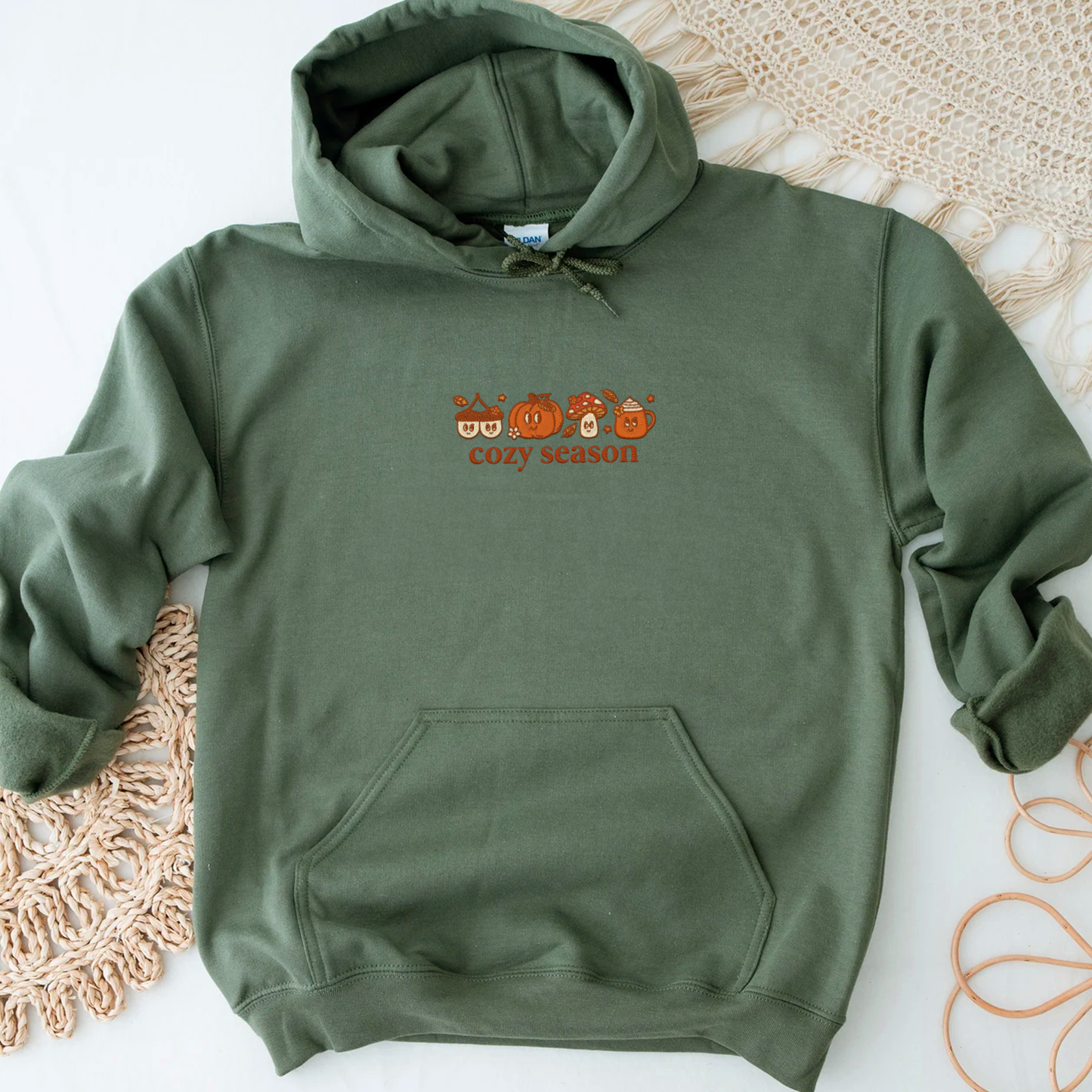 Autumn Cozy Season Hoodie, Embroidered Fall Hoodie with Pumpkin Spice, Cozy Autumn Crewneck for Thanksgiving, Cute Cottagecore Gift for Her, Trend Fall Gift