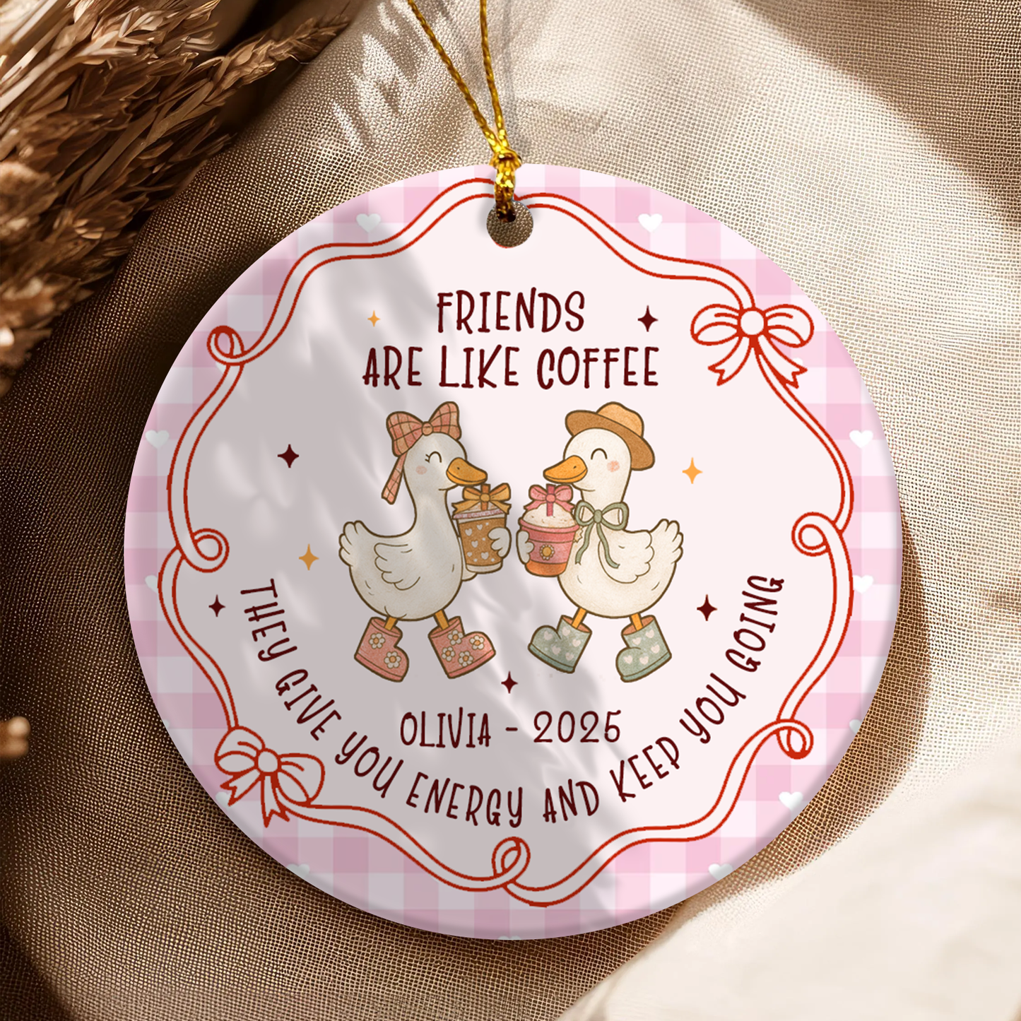 Personalized Friendship Ceramic Ornament, Goose Best Friend, Special Keepsake for Best Friends, Gift for Bestie
