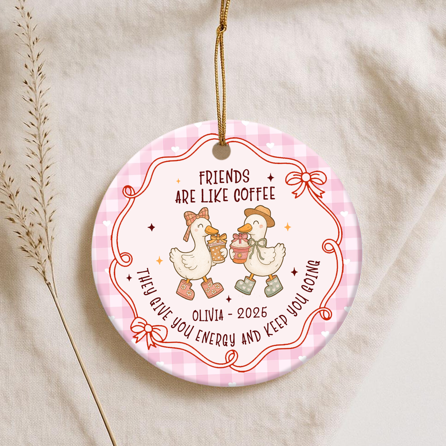 Personalized Friendship Ceramic Ornament, Goose Best Friend, Special Keepsake for Best Friends, Gift for Bestie