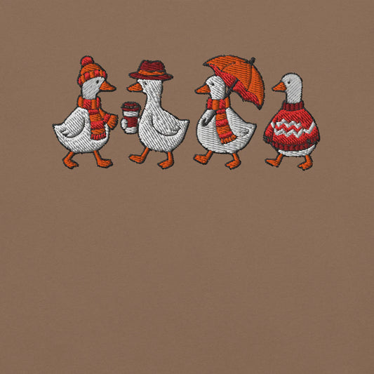 Just A Fall Goose Vintage Autumn EmbroideredT-shirt, Autumn Cozy Vibe Outfit, Embroidered Clothing