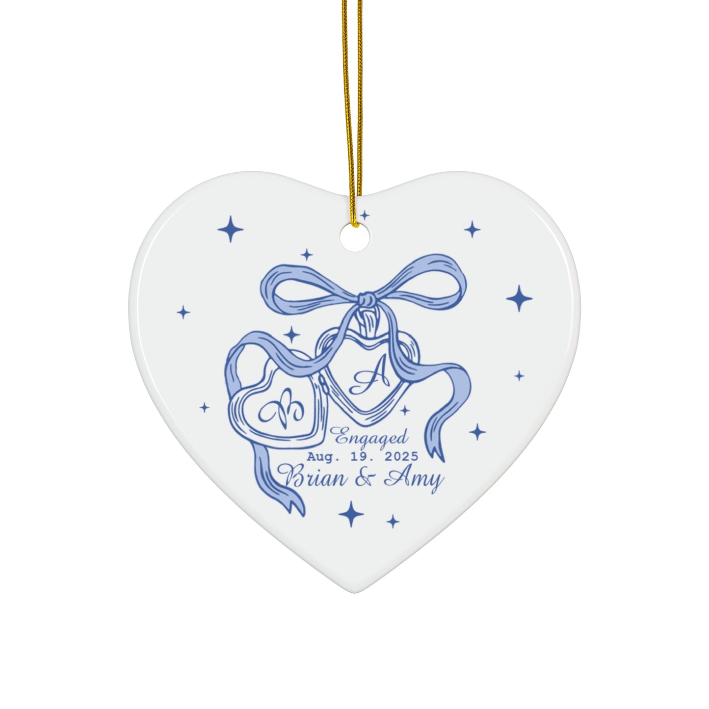 Engagement Announcement Ceramic Ornament - Customizable with Date & Names