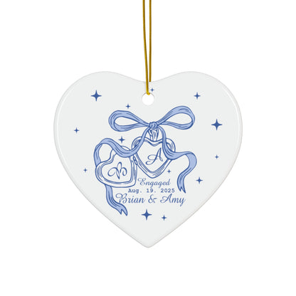 Engagement Announcement Ceramic Ornament - Customizable with Date & Names