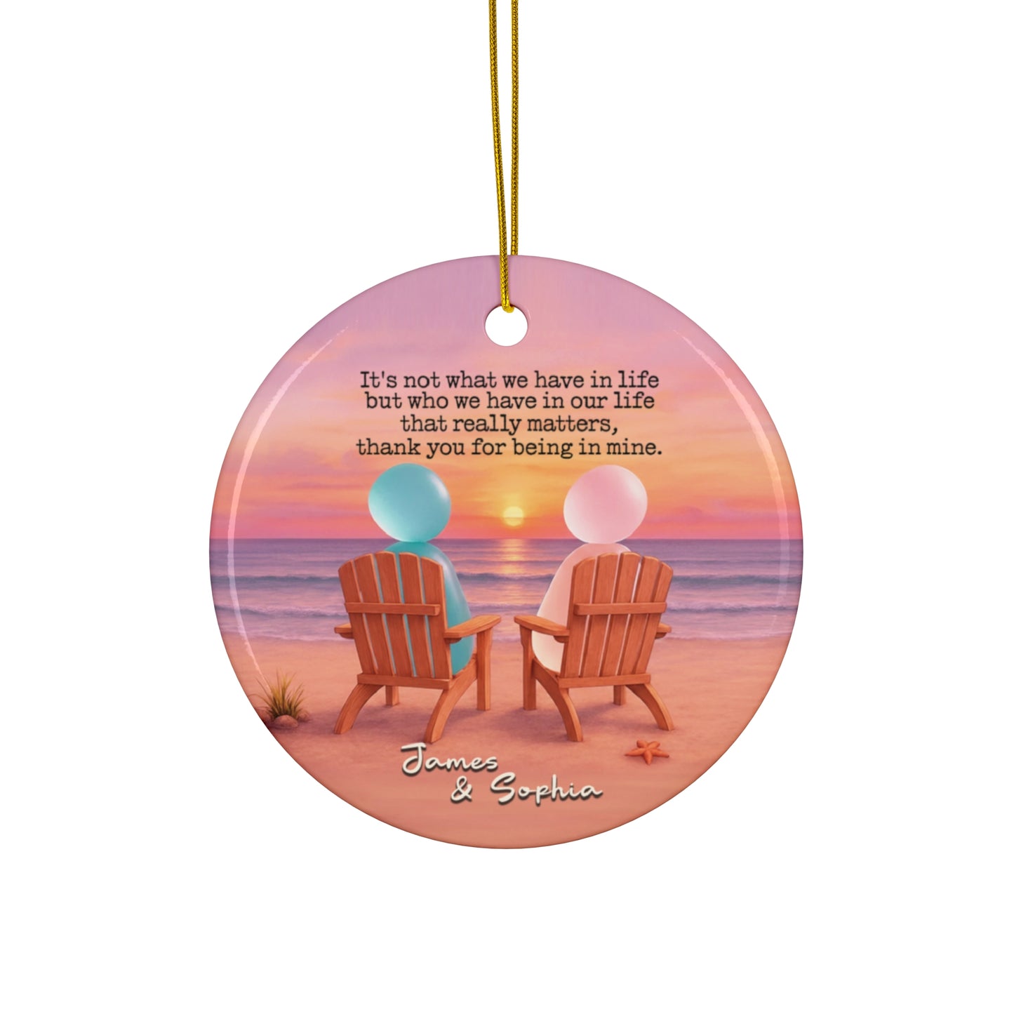 Personalized Sunset Sea Glass Couple Ceramic Ornament, Custom Christmas Ornament for Couple