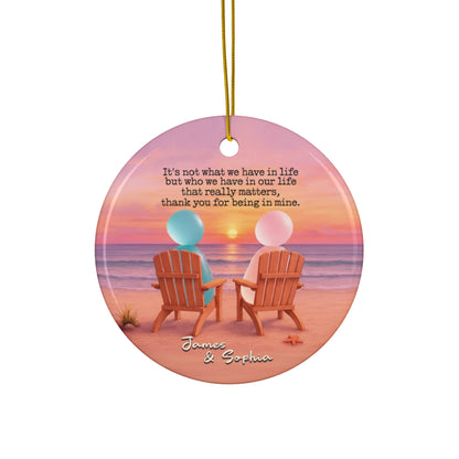 Personalized Sunset Sea Glass Couple Ceramic Ornament, Custom Christmas Ornament for Couple