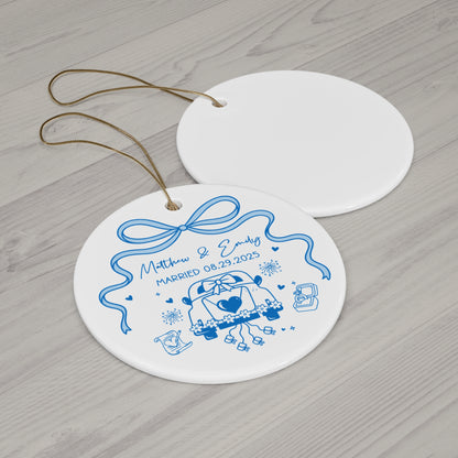Personalized Wedding Ornament - Custom Ceramic Decoration for Newlyweds, Custom Christmas Ornament