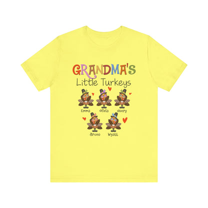 Grandma's Little Turkeys Custom Tee - Family Thanksgiving Shirt, Cute Holiday Apparel, Personalized Gift for Mom & Grandma
