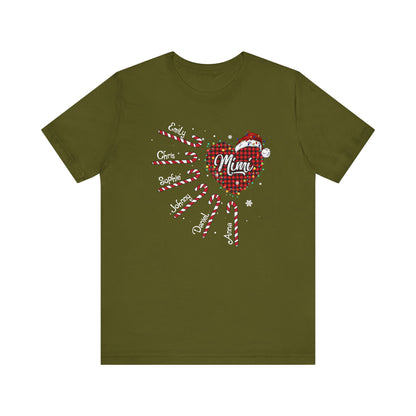 Nana Candy Cane Heart Christmas Tee – Personalized Grandma Holiday Shirt
