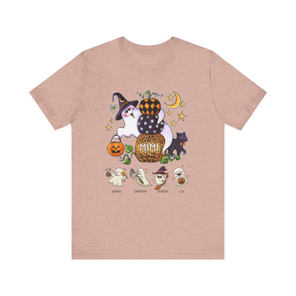 Mimi Boo Halloween Theme Custom Kid's Name Tee, Spooky Ghosts Shirt, Personalised Grandma Shirt