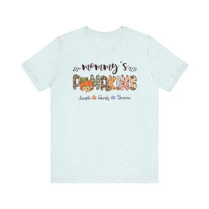 Mommy's Pumpkins Customized Kid's Name T-shirt | Fall Family Shirt, Thanksgiving Outfit, Gift for Mom & Grandma