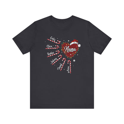 Nana Candy Cane Heart Christmas Tee – Personalized Grandma Holiday Shirt