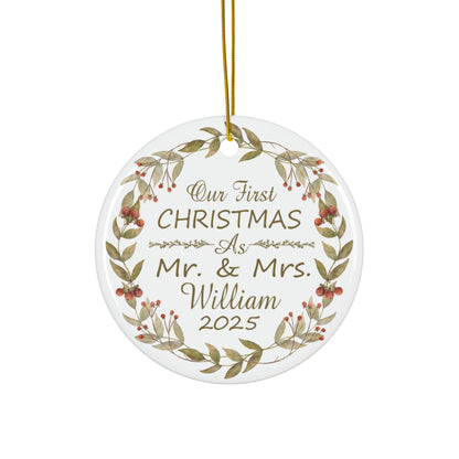 First Christmas Mr. & Mrs. Personalized Ceramic Ornament — Custom Name Christmas Ceramic for Couple