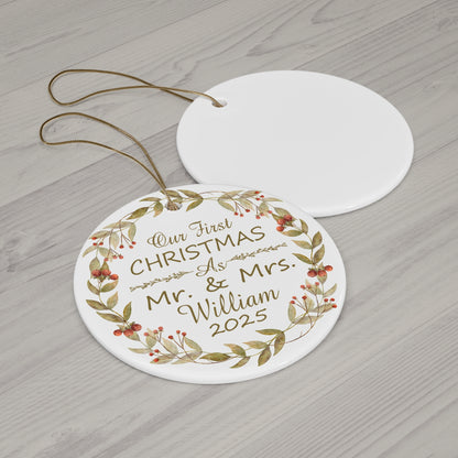 First Christmas Mr. & Mrs. Personalized Ceramic Ornament — Custom Name Christmas Ceramic for Couple
