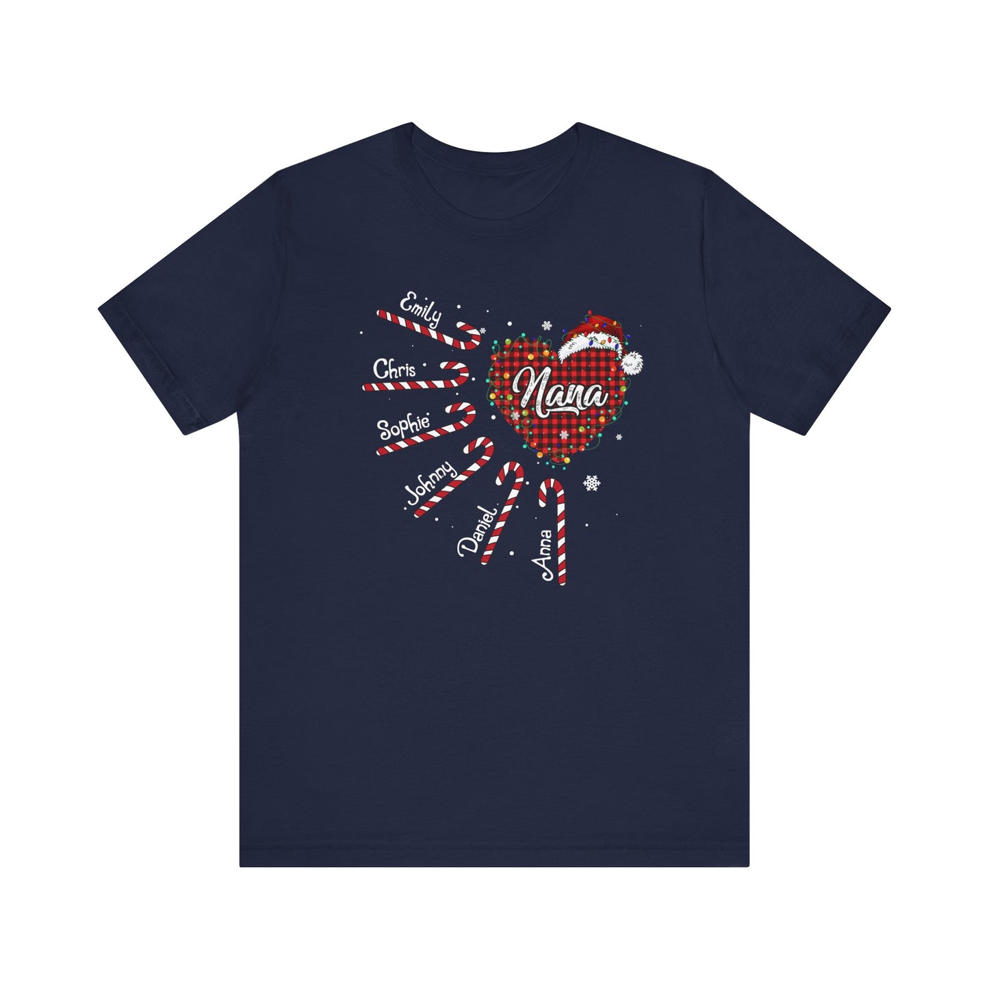 Nana Candy Cane Heart Christmas Tee – Personalized Grandma Holiday Shirt