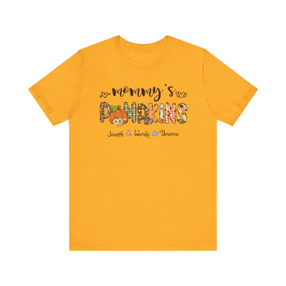 Mommy's Pumpkins Customized Kid's Name T-shirt | Fall Family Shirt, Thanksgiving Outfit, Gift for Mom & Grandma